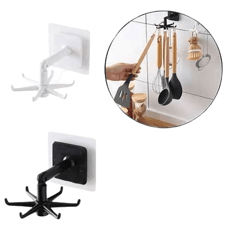 Gancho Multiusos Giratorio 360° –gancho vertical abatible, 6 garras montado en la pared de la cocina, impermeable - Organización sin Límites - Boom Shop